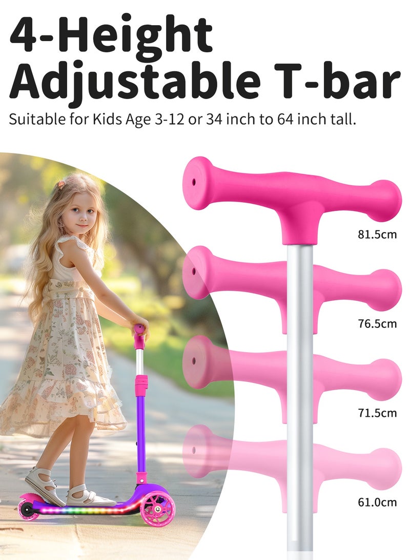 بيليف سكوتر للأطفال، سكوتر ثلاثي العجلات للأطفال مزود بعجلات ودواسات مضيئة بتقنية LED، سكوتر ثلاثي العجلات قابل للطي ومناسب للأطفال الصغار من الفتيات والفتيان، 4 مستويات قابلة للتعديل للارتفاع، دواسات مقاومة للانزلاق، خفيف الوزن وسهل الحمل، يتم التوجيه بالانحناء، سطح عريض للغاية، عجلات مضيئة للأطفال من عمر 3 سنوات فما فوق - Image 4